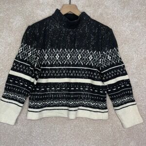 ST JOHN Collection Nordic Sweater Womens Size Medium Black Fair Isle Winter USA